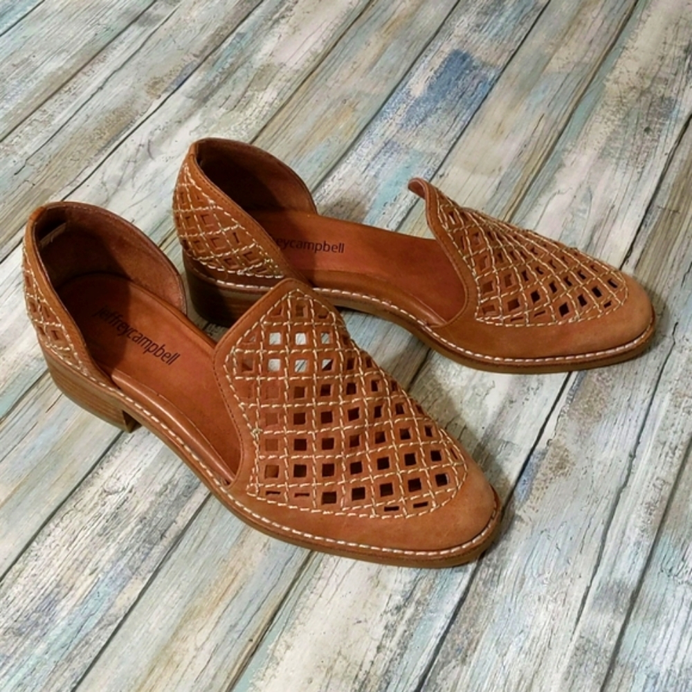 Jeffrey Campbell Tan Cutout Leather Flats